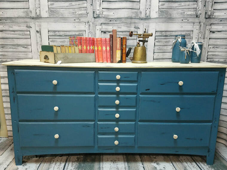re-styled dresser in blue